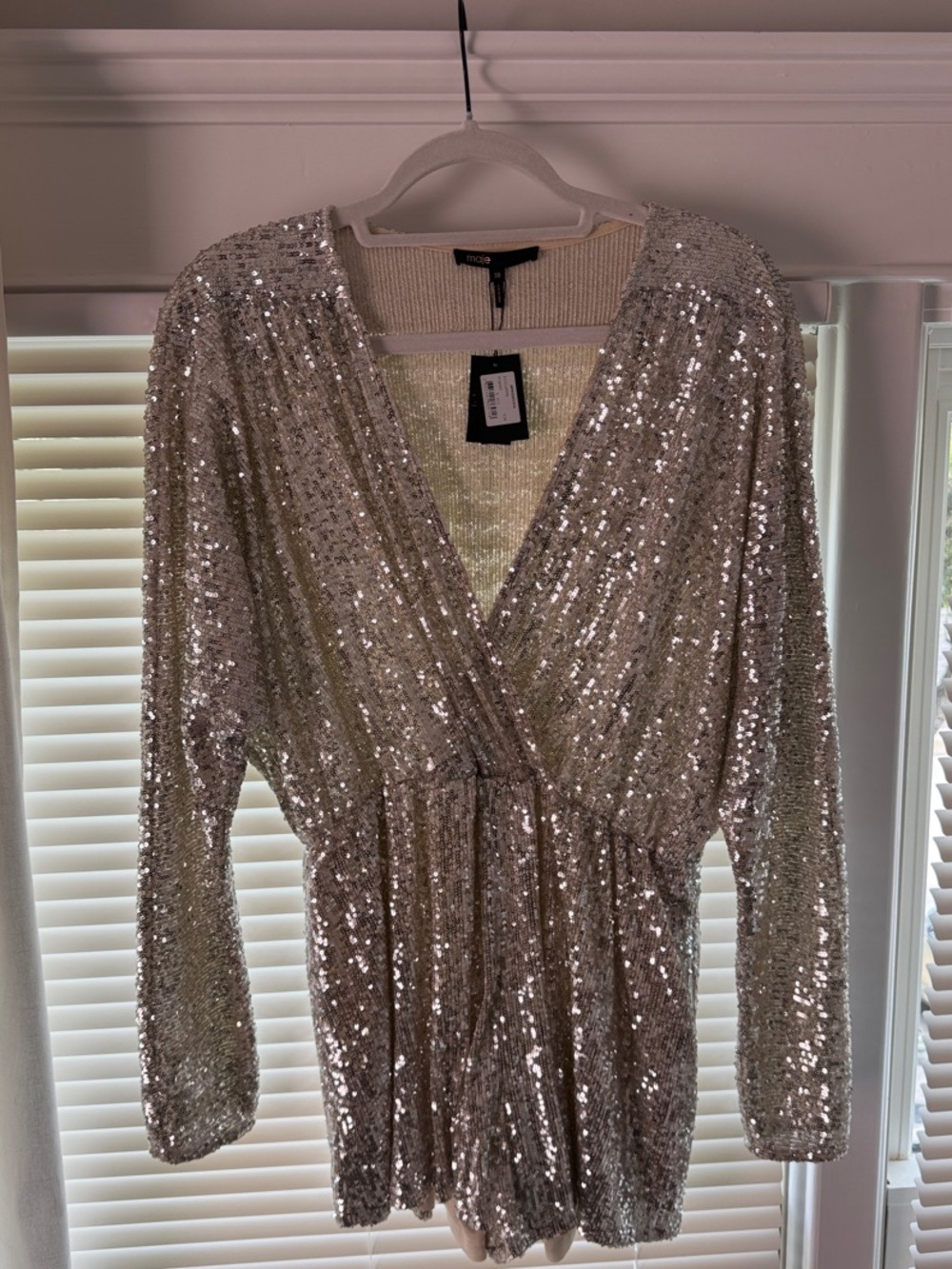 NWT Maje Champagne Color Sequin Romper Size 38 fits like Small